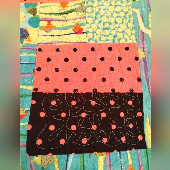 Flannel Square Quilt Blanket mermaid, seaweed, polka dot, fish fun unique design - Picture 11 of 14